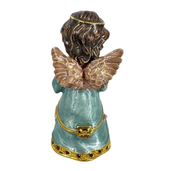 Angel Praying Trinket Box Blue Enamel Clear Lavender Purple Jeweled - Picture 3 of 12